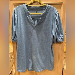 Blue 2X V-Neck Women's Top